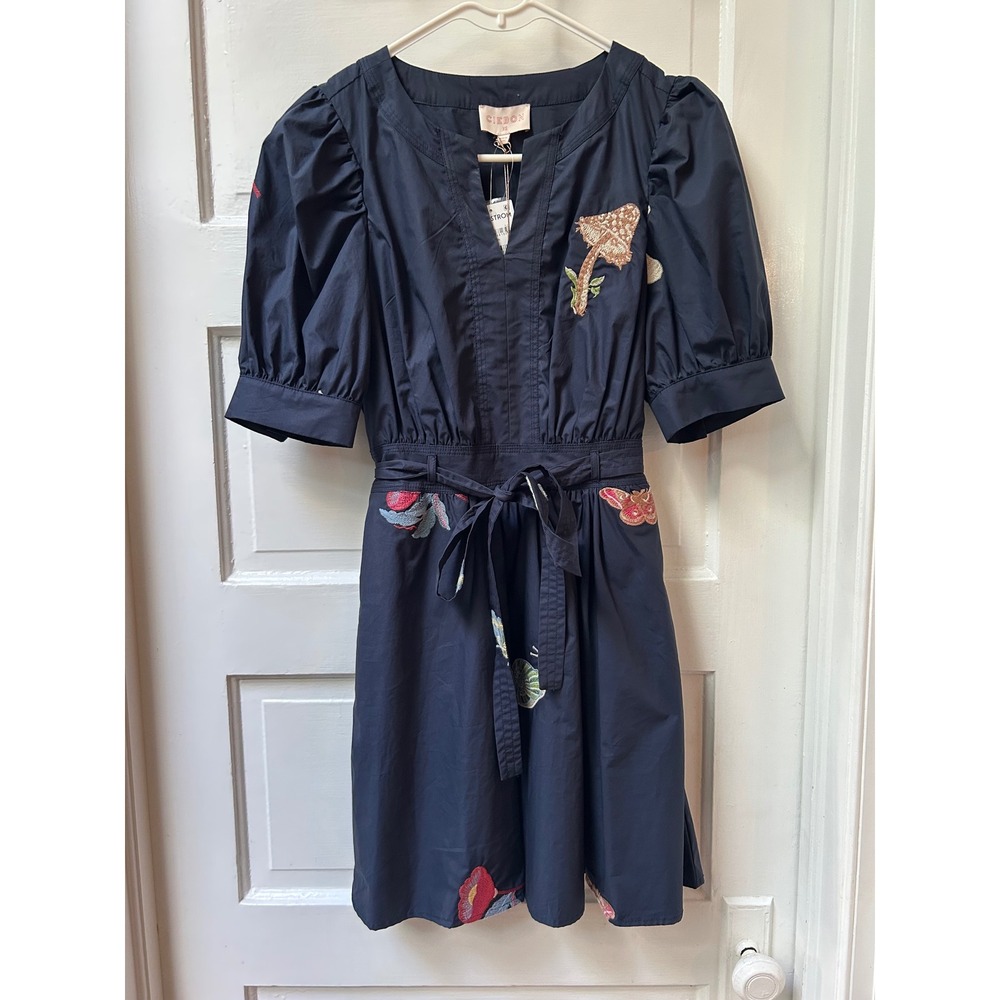 Ciebon Fit and Flare Navy Blue Embroidered Dress XS NEW! $145 - Picture 6 of 16